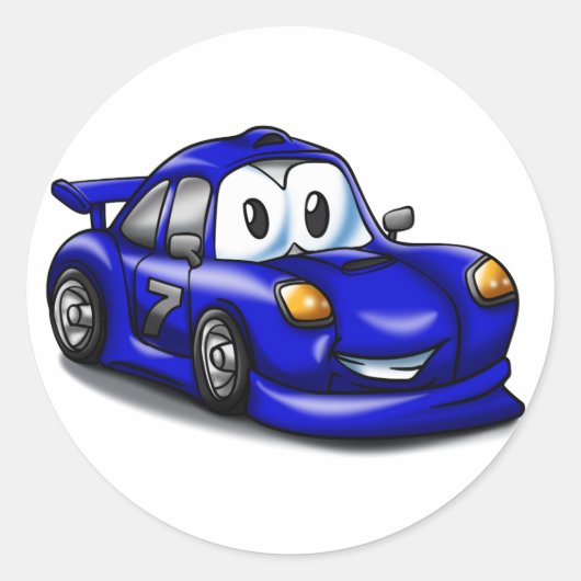 スポーツおもしろいカー漫画 |背景色の選択 ラウンドシール (正面)