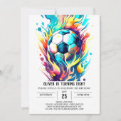 スポーツお洒落印刷用サッカー誕生日 招待状 (正面)