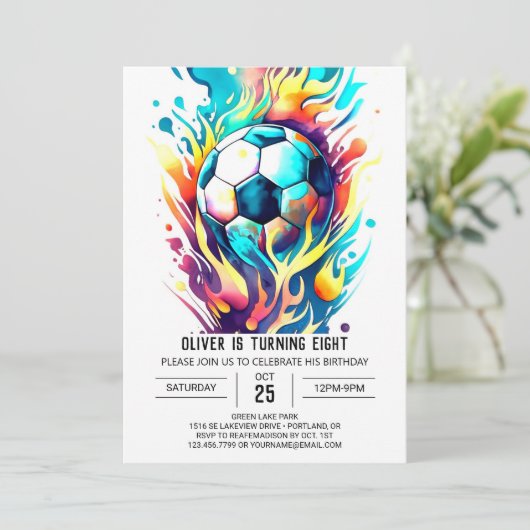 スポーツお洒落印刷用サッカー誕生日 招待状 (スタンド正面)