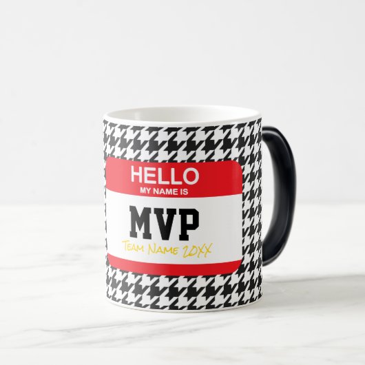 スポーツこんにちは私の名前はMVPチー千鳥格子のムイヤーである モーフィングマグカップ (正面右)