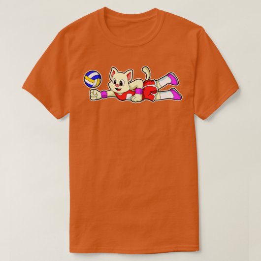 スポーツでバレーボールをする猫 Tシャツ (デザイン正面)