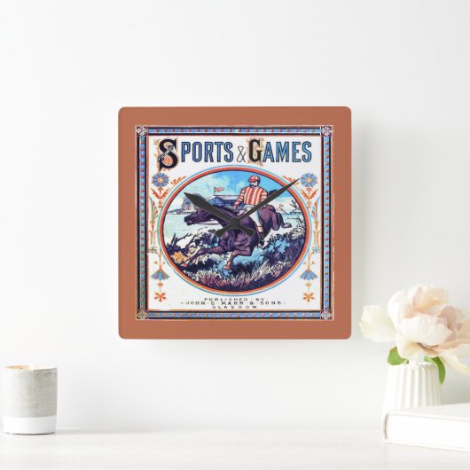 スポーツとゲーム狩りヴィンテージブックカバー スクエア壁時計 (ホーム)