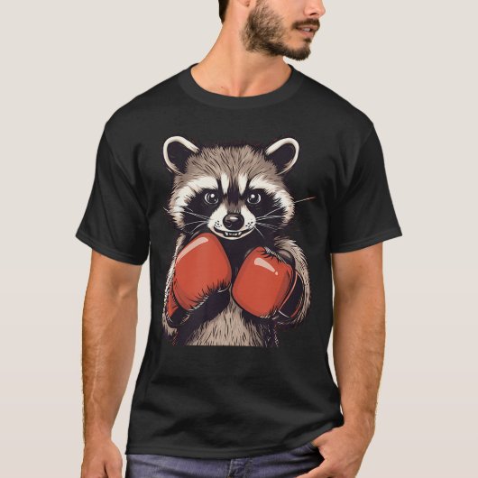 スポーツとボクシンググローブの面白いアライグマ Tシャツ (正面)