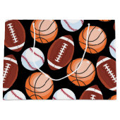 スポーツのおもしろいの野球のフットボールのバスケットボールパターン ラージペーパーバッグ (正面)