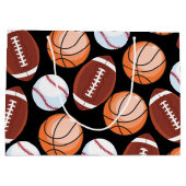 スポーツのおもしろいの野球のフットボールのバスケットボールパターン ラージペーパーバッグ (裏面)