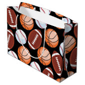 スポーツのおもしろいの野球のフットボールのバスケットボールパターン ラージペーパーバッグ (裏面アングル)