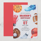 スポーツのアイコンの誕生日 招待状 (正面/裏面)