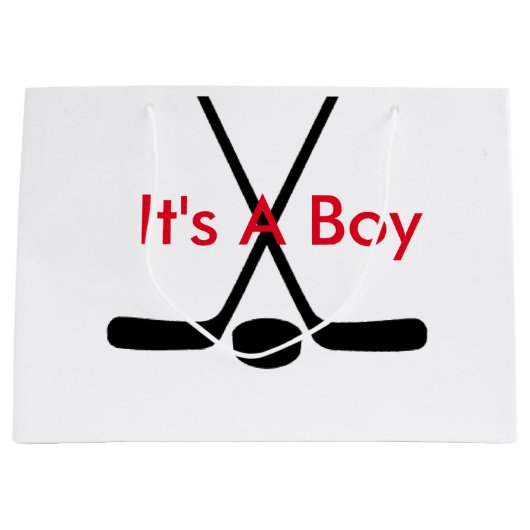 スポーツのアスリートのアイスホッケー用スティックそれは男の子の大きいギフトです ラージペーパーバッグ (正面)