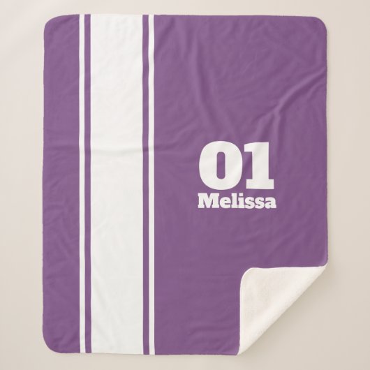 スポーツのストライプのモノグラムのSherpa紫色の毛布 シェルパブランケット (正面)