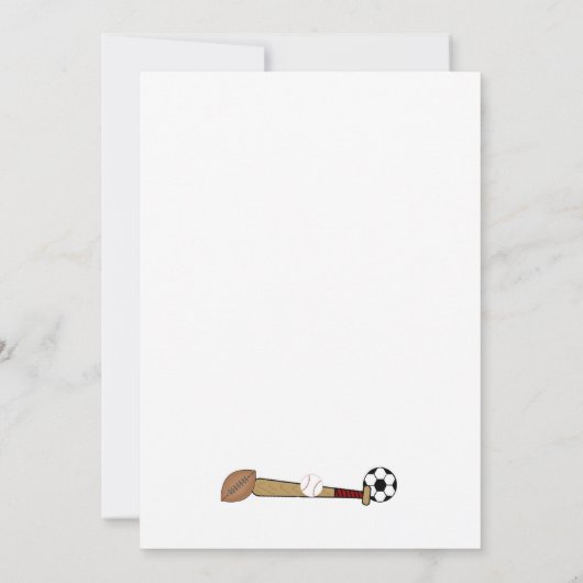 スポーツのテーマのベビーシャワーのギフトの詩はノート感謝していしています サンキューカード (裏面)