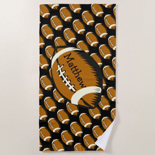 スポーツのフットボールの黒およびブラウンのビーチタオル ビーチタオル (正面)