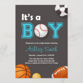 スポーツのベビーシャワーの招待男の子の茶色がかった鋼色 招待状