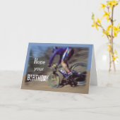 スポーツのマウンテンバイクの誕生日 カード (黄色い花)