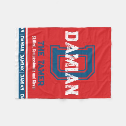 スポーツのモノグラム赤ブルーを意味するダミアンの名前 フリースブランケット (正面(横))