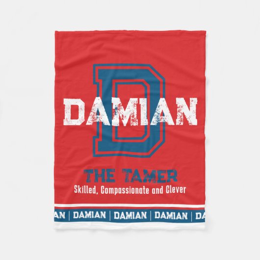 スポーツのモノグラム赤ブルーを意味するダミアンの名前 フリースブランケット (正面)