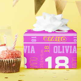 スポーツの名前をカスタムするの年齢の女の子の第18誕生日の覆い ラッピングペーパー