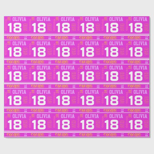 スポーツの名前をカスタムするの年齢の女の子の第18誕生日の覆い ラッピングペーパー (フラット)