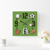 スポーツの球のキャラクタースポーツ装置 スクエア壁時計 (ホーム)