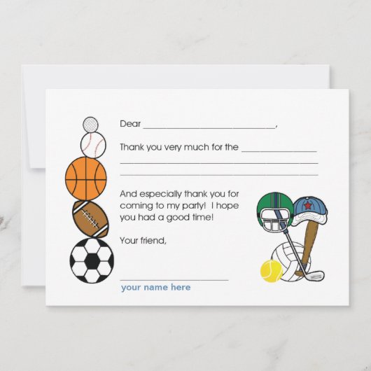 スポーツの球の誕生会はノート感謝していしています ノートカード (正面)