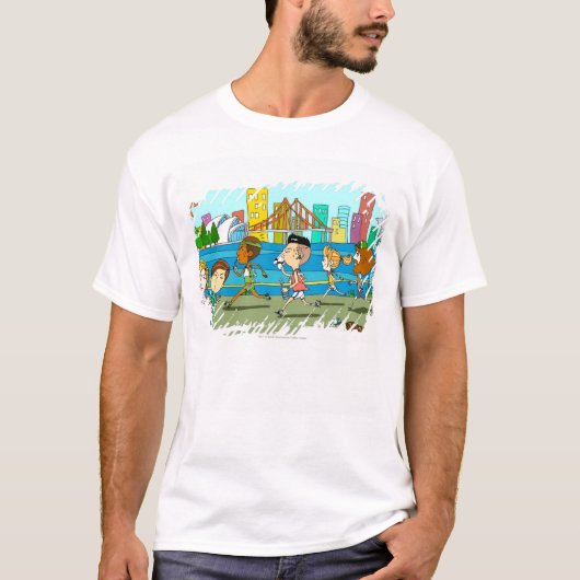 スポーツの競争のマイクロフォンを持つTVレポーター Tシャツ (正面)