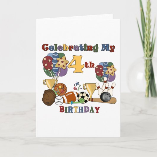 スポーツの第4誕生日のTシャツおよびギフトのために熱狂する カード (正面)