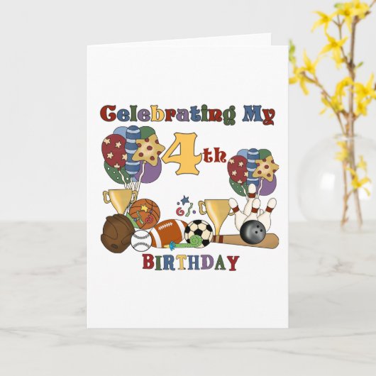 スポーツの第4誕生日のTシャツおよびギフトのために熱狂する カード (黄色い花)