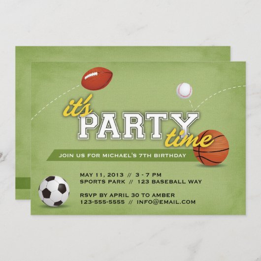 スポーツの誕生日のパーティの招待状 招待状 (正面/裏面)