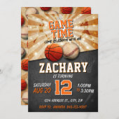 スポーツの誕生日の招待バスケットボール野球 招待状 (正面/裏面)