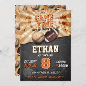 スポーツの誕生日の招待ベースボールサッカー 招待状 (正面/裏面)