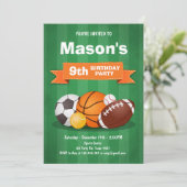 スポーツの誕生日招待パーティー 少年たち 全員スター 招待状 (スタンド正面)