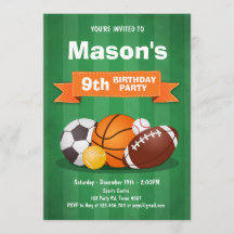 スポーツの誕生日招待パーティー 少年たち 全員スター