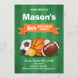 スポーツの誕生日招待パーティー 少年たち 全員スター 招待状
