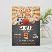 スポーツの誕生日招待状サッカーバスケットボール野球 招待状 (スタンド正面)