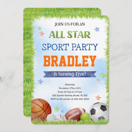 スポーツの誕生日招待状 招待状 (正面/裏面)