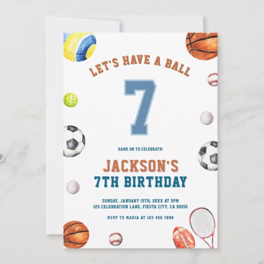 スポーツの誕生日 Let's Have a Ball  招待状 (正面)