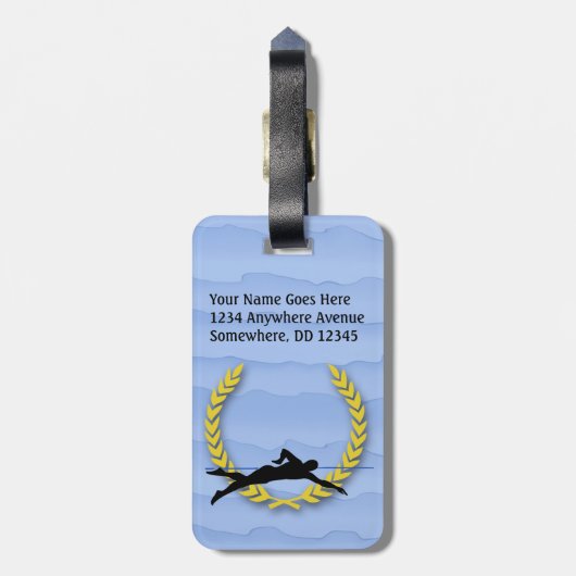 スポーツの重点の水泳は泳ぐ人を個人化します ラゲッジタグ (裏面縦)