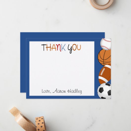 スポーツの野球のフットボールの誕生日のサンキューカード ノートカード (正面/裏面インサイチュ)