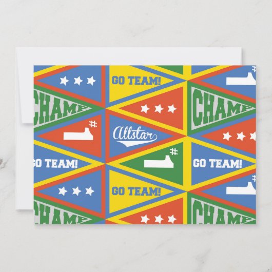 スポーツの長旗の男の子の誕生日の招待状 招待状 (裏面)