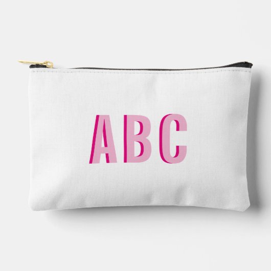 スポーツはっきりしたホットピンク3文字モノグラム アクセサリーポーチ (正面)