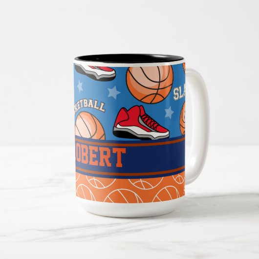 スポーツは一流のバスケットボールファンのおもしろいパターンを個人化します ツートーンマグカップ (正面右)
