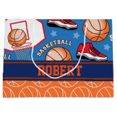 スポーツは一流のバスケットボールファンのおもしろいパターンを個人化します ラージペーパーバッグ (正面)