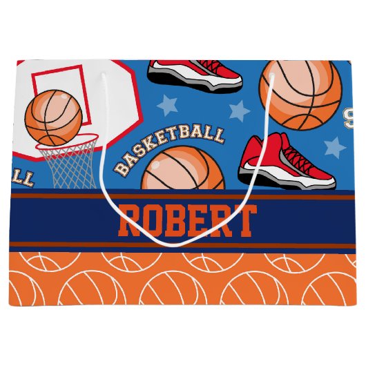 スポーツは一流のバスケットボールファンのおもしろいパターンを個人化します ラージペーパーバッグ (正面)