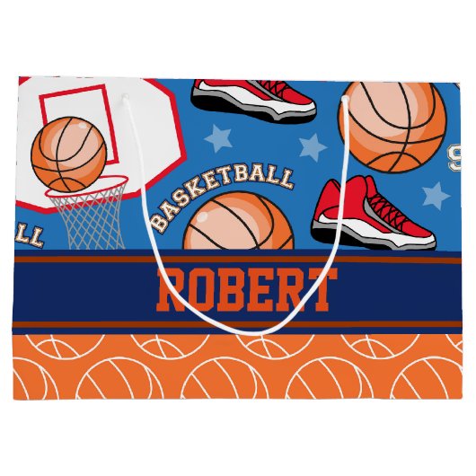 スポーツは一流のバスケットボールファンのおもしろいパターンを個人化します ラージペーパーバッグ (裏面)