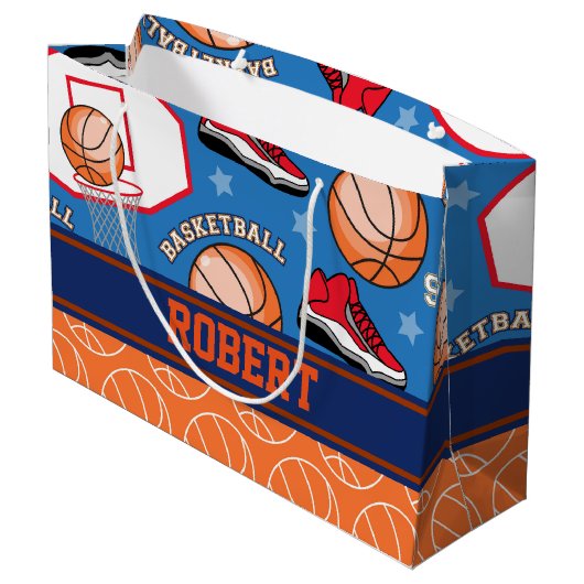 スポーツは一流のバスケットボールファンのおもしろいパターンを個人化します ラージペーパーバッグ (裏面アングル)