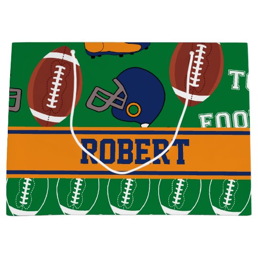 スポーツは子供のためのフットボールパターンを個人化します ラージペーパーバッグ (正面)