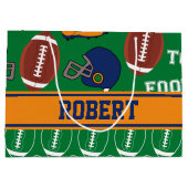 スポーツは子供のためのフットボールパターンを個人化します ラージペーパーバッグ (裏面)