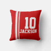 スポーツは白く赤い一流の年齢または数枕を縞で飾ります クッション (裏面)