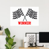 スポーツまたはフィニッシュラインを表す交差したフラグ ポスター (ホームオフィス)