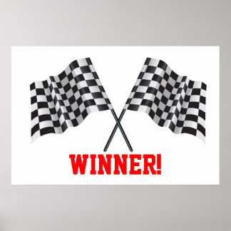 スポーツまたはフィニッシュラインを表す交差したフラグ ポスター