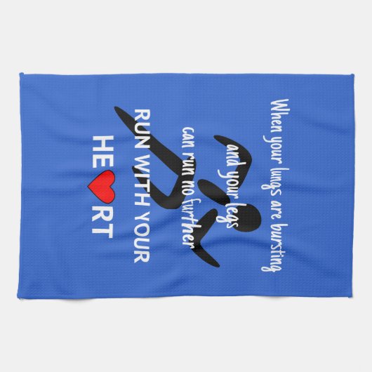 スポーツやる気を起こさせる走引用文ブルー キッチンタオル (横)